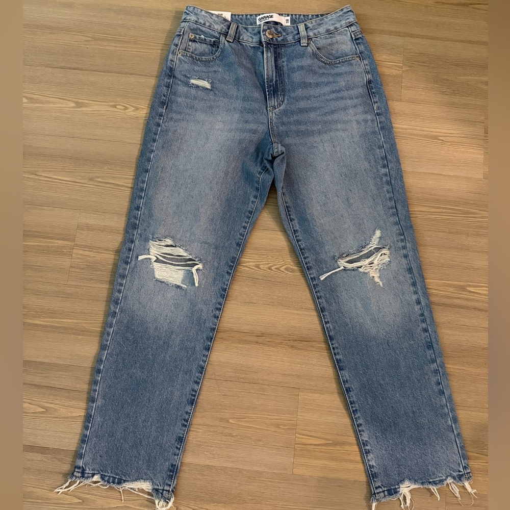 NWT Garage Denim Women's Light Blue Distressed Boyfriend Jeans